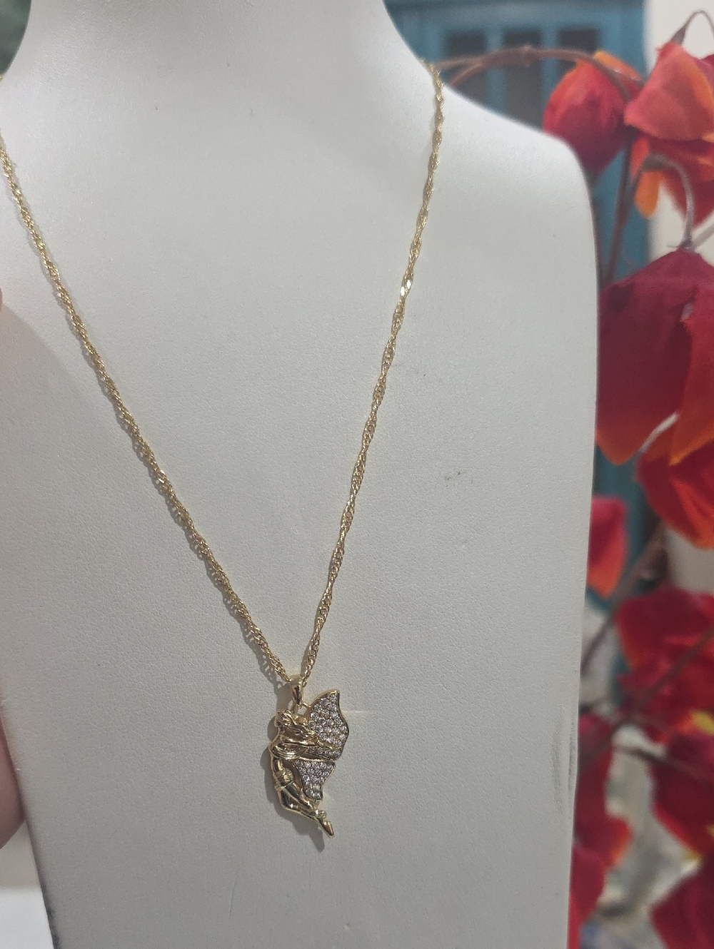 14k Gold Plated Butterfly Pendant Necklace with Crystal Accent